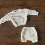 Soft Mohair Newborn Sweater and Knit Outfit Set, Unisex Baby Sweater with Bloomers and Bonnet, Newborn Photography Outfit