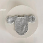 Angora Wool Newborn Girl Knit Romper with Voluminous Ruffle Sleeves, Bonnet and Booties Photography Set, Newborn Knitted Outfit Photo Prop