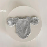 Angora Wool Newborn Girl Knit Romper with Voluminous Ruffle Sleeves, Bonnet and Booties Photography Set, Newborn Knitted Outfit Photo Prop