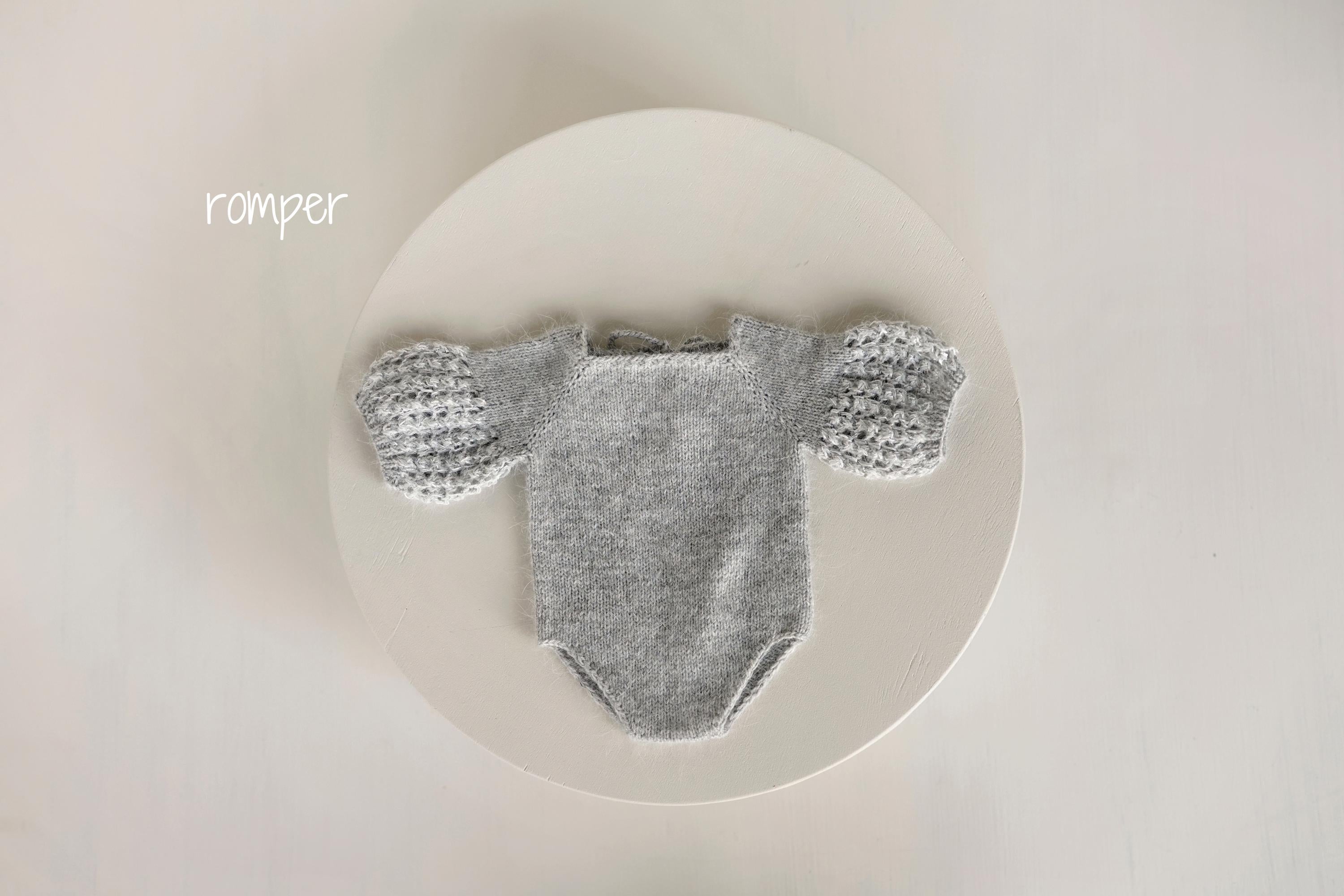 Angora Wool Newborn Girl Knit Romper with Voluminous Ruffle Sleeves, Bonnet and Booties Photography Set, Newborn Knitted Outfit Photo Prop