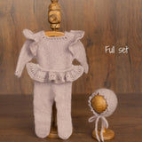 Soft Mohair Newborn Girl Knit Footed Romper with Skirt and Bonnet Photo Prop Set, Newborn Photography Outfit, Baby Girl Coming Home Outfit