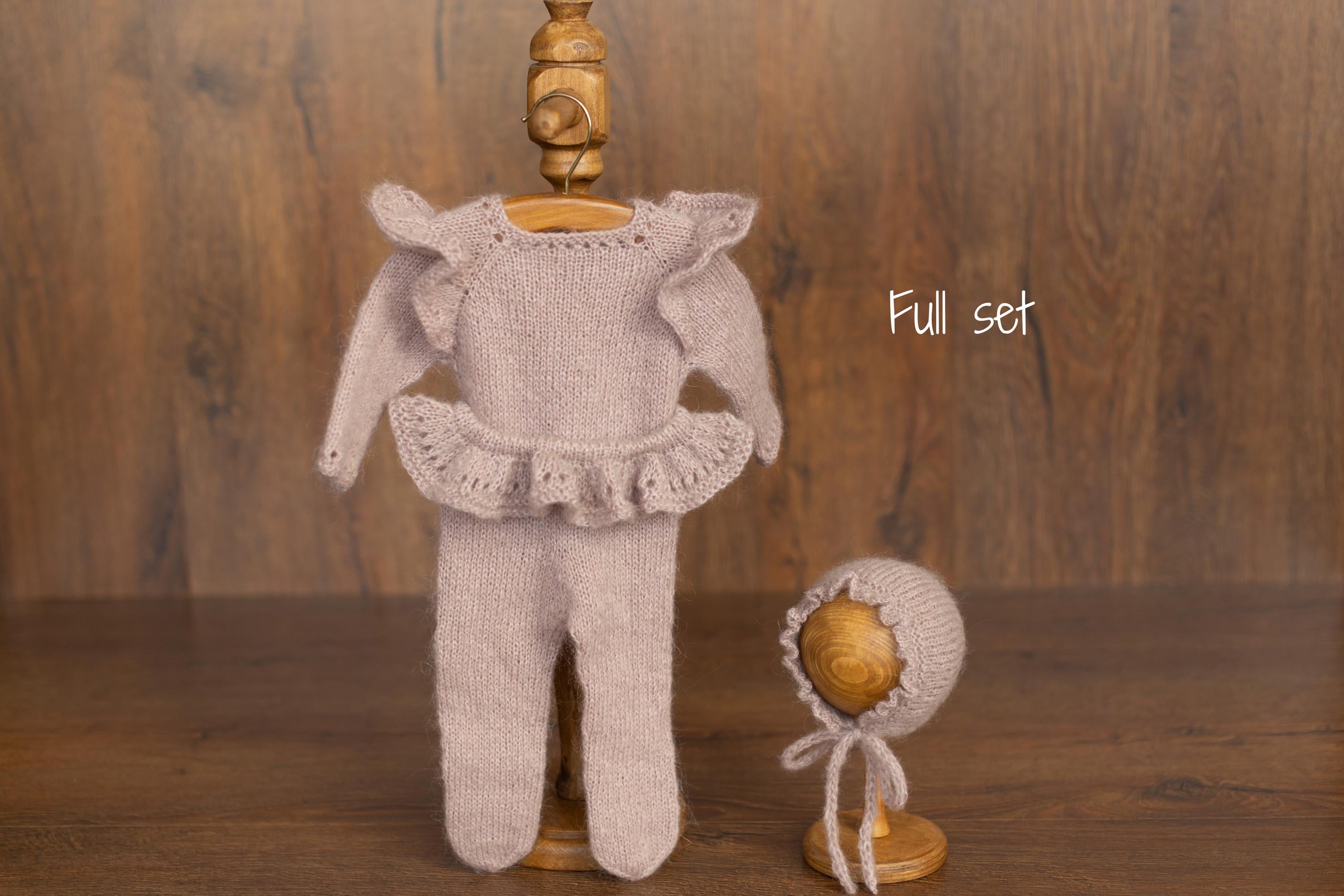 Soft Mohair Newborn Girl Knit Footed Romper with Skirt and Bonnet Photo Prop Set, Newborn Photography Outfit, Baby Girl Coming Home Outfit