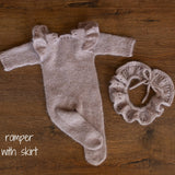 Soft Mohair Newborn Girl Knit Footed Romper with Skirt and Bonnet Photo Prop Set, Newborn Photography Outfit, Baby Girl Coming Home Outfit