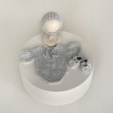 Angora Wool Newborn Girl Knit Romper with Voluminous Ruffle Sleeves, Bonnet and Booties Photography Set, Newborn Knitted Outfit Photo Prop