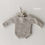 Greige Boucle Newborn Photography Props Collection, Newborn Teddy Bear & Bunny Outfit, Knitted Overall, Romper, Bear Hat and Bunny Toy
