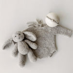 Greige Boucle Newborn Photography Props Collection, Newborn Teddy Bear & Bunny Outfit, Knitted Overall, Romper, Bear Hat and Bunny Toy