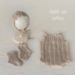 Organic Cotton Newborn Knit Outfit, Baby Knitted Romper with Bonnet and Socks, Unisex Newborn Photography Outfit, Baby Shower Gift