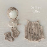 Organic Cotton Newborn Knit Outfit, Baby Knitted Romper with Bonnet and Socks, Unisex Newborn Photography Outfit, Baby Shower Gift