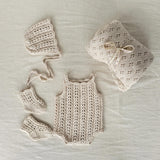 Organic Cotton Newborn Knit Outfit, Baby Knitted Romper with Bonnet and Socks, Unisex Newborn Photography Outfit, Baby Shower Gift
