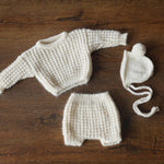 Soft Mohair Newborn Sweater and Knit Outfit Set, Unisex Baby Sweater with Bloomers and Bonnet, Newborn Photography Outfit