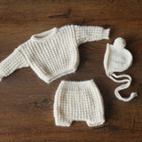 Soft Mohair Newborn Sweater and Knit Outfit Set, Unisex Baby Sweater with Bloomers and Bonnet, Newborn Photography Outfit