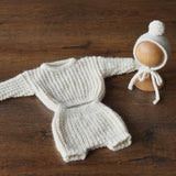 Soft Mohair Newborn Sweater and Knit Outfit Set, Unisex Baby Sweater with Bloomers and Bonnet, Newborn Photography Outfit