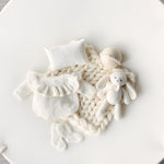 White Newborn Photography Props Set, Light Ribbed Posing Fabric Backdrop with Merino Wool Blanket and Matching Newborn Props for photography