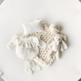 White Newborn Photography Props Set, Light Ribbed Posing Fabric Backdrop with Merino Wool Blanket and Matching Newborn Props for photography