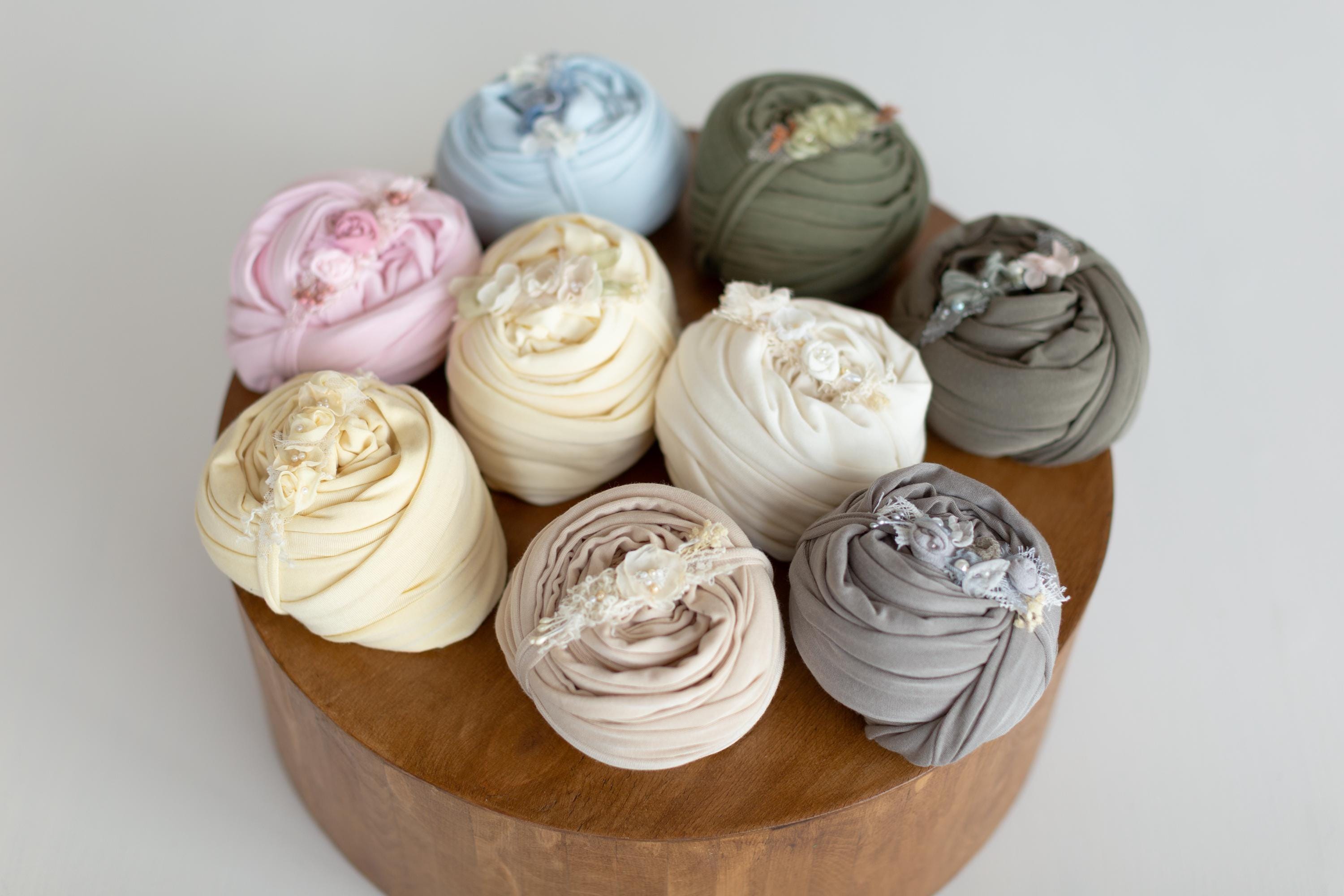 Newborn Floral Headbands for Photography, Matching Super Stretch Posing Fabric Wrap Collection, Baby Girl Flower Tiebacks Newborn Props