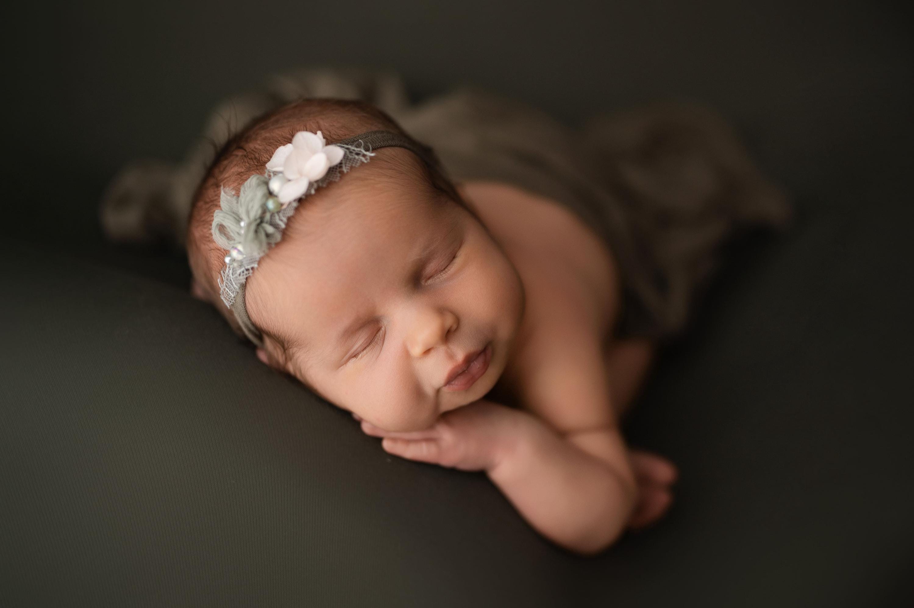 Newborn Floral Headbands for Photography, Matching Super Stretch Posing Fabric Wrap Collection, Baby Girl Flower Tiebacks Newborn Props