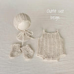 Organic Cotton Newborn Knit Outfit, Baby Knitted Romper with Bonnet and Socks, Unisex Newborn Photography Outfit, Baby Shower Gift