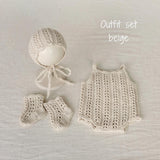 Organic Cotton Newborn Knit Outfit, Baby Knitted Romper with Bonnet and Socks, Unisex Newborn Photography Outfit, Baby Shower Gift