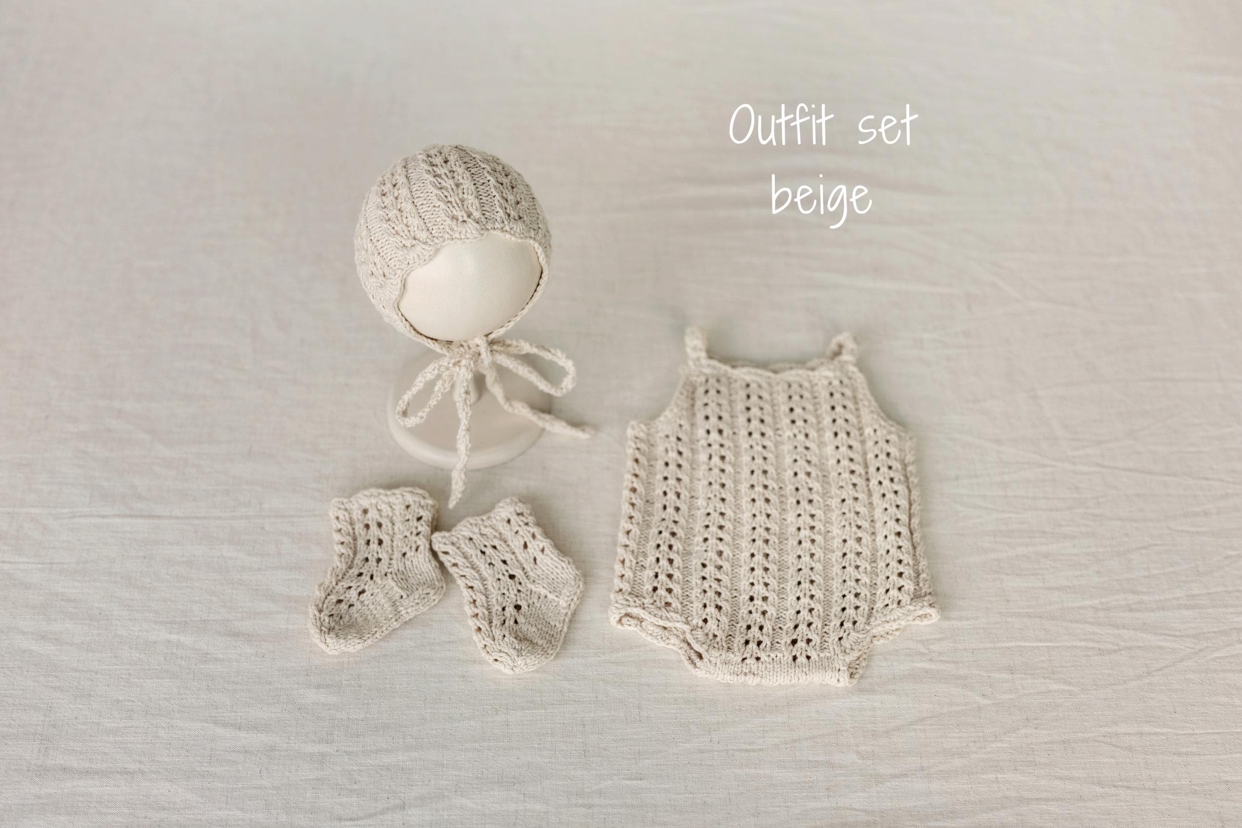 Organic Cotton Newborn Knit Outfit, Baby Knitted Romper with Bonnet and Socks, Unisex Newborn Photography Outfit, Baby Shower Gift