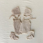 Organic Cotton Newborn Knit Outfit, Baby Knitted Romper with Bonnet and Socks, Unisex Newborn Photography Outfit, Baby Shower Gift