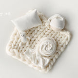 White Newborn Photography Props Set, Light Ribbed Posing Fabric Backdrop with Merino Wool Blanket and Matching Newborn Props for photography