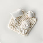 White Newborn Photography Props Set, Light Ribbed Posing Fabric Backdrop with Merino Wool Blanket and Matching Newborn Props for photography