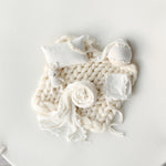 White Newborn Photography Props Set, Light Ribbed Posing Fabric Backdrop with Merino Wool Blanket and Matching Newborn Props for photography