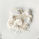 White Newborn Photography Props Set, Light Ribbed Posing Fabric Backdrop with Merino Wool Blanket and Matching Newborn Props for photography
