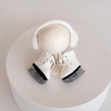 Felted Wool Ice Skates and Earmuffs for Newborn Photography Props, Winter Baby Photoshoot Accessories, Christmas Newborn Photo Outfit