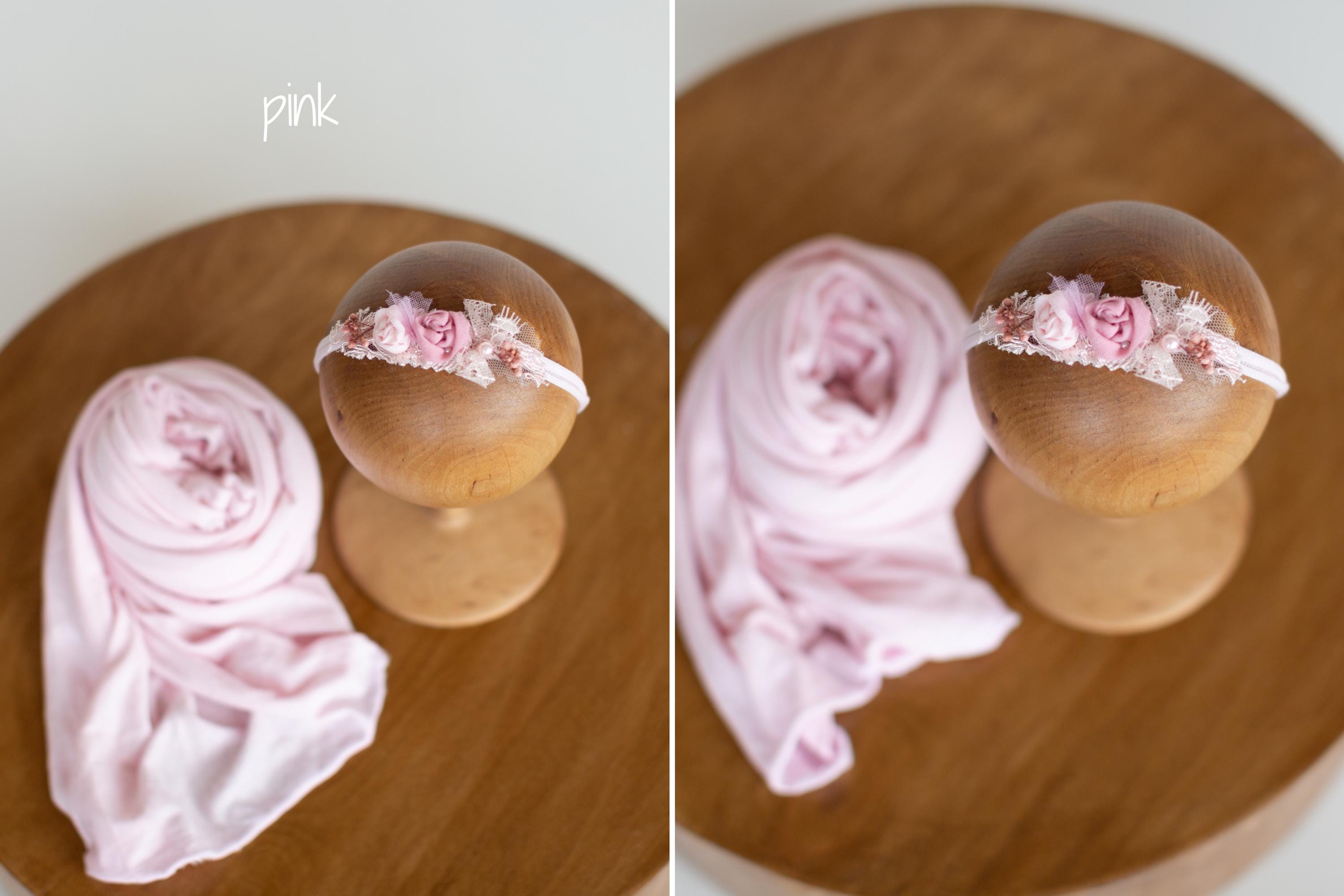 Newborn Floral Headbands for Photography, Matching Super Stretch Posing Fabric Wrap Collection, Baby Girl Flower Tiebacks Newborn Props