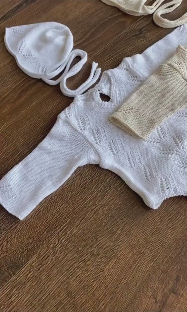 Natural Newborn Crochet Romper and Bonnet Set, Newborn Knitted Outfit, Newborn Photography props set, Crochet Coming Home Outfit for Girl