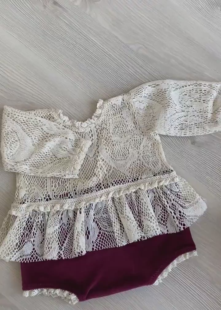 Newborn Girl Outfit with Photo Pillow, Newborn Girl Coming Home Outfit, Newborn Photography props, Newborn Posing pillow,Newborn Girl Romper