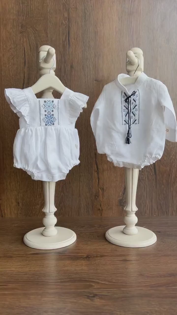 Newborn Ukrainian Vyshyvanka Dress, Newborn Linen Romper, Baby Embroidered Boho Romper, Newborn Coming Home Outfit,Linen Baptism Romper Girl