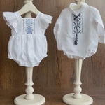 Newborn Ukrainian Vyshyvanka Dress, Newborn Linen Romper, Baby Embroidered Boho Romper, Newborn Coming Home Outfit,Linen Baptism Romper Girl