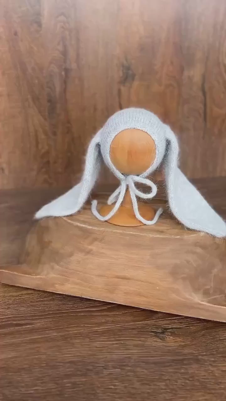 Angora Wool Knitted Baby Rabbit Hat with Long Ears – Newborn Bunny Photography Prop