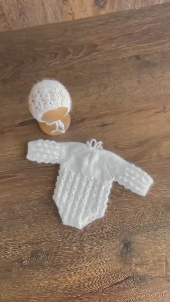 Newborn Knit Romper with Bonnet, Newborn Knitted Romper, Newborn Knitted Outfit Girl, Newborn Photography props, Newborn Coming Home Outfit