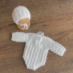 Newborn Knit Romper with Bonnet, Newborn Knitted Romper, Newborn Knitted Outfit Girl, Newborn Photography props, Newborn Coming Home Outfit
