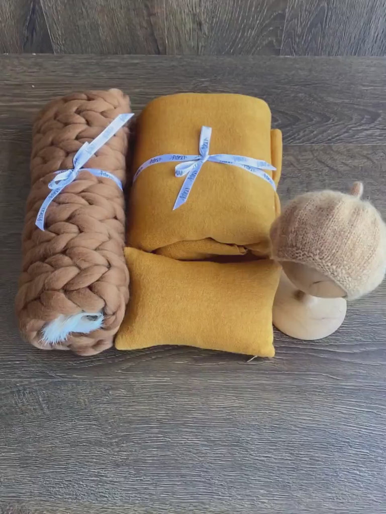 Copper Newborn Photography Props Set, Newborn Posing Fabric,Newborn Bean Bag Fabric Backdrop,Newborn Merino Wool Blanket,Newborn Pillow Prop