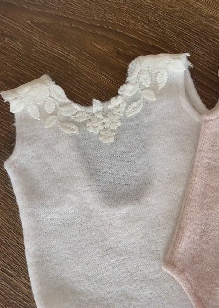 Soft Angora Fabric Baby Girl Outfit with Open Back and Matching Photo Pillow — Newborn Photography Outfit, Newborn Girl Coming Home Outfit