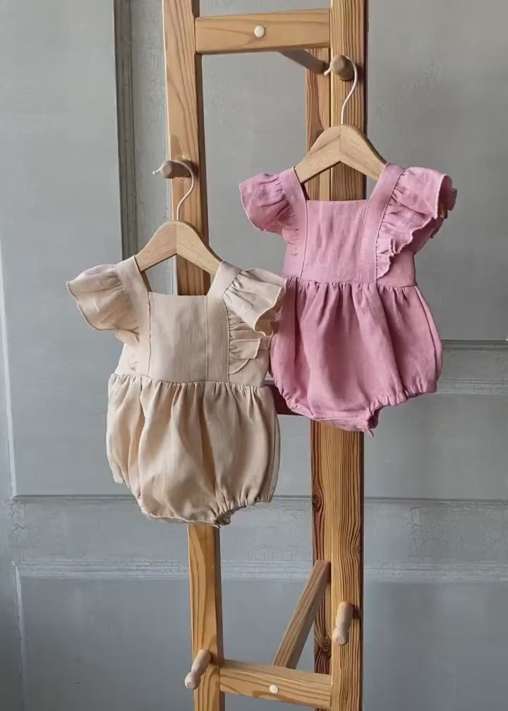 Baby Girl Linen Romper, Baby Linen Outfit for Girl, Girl Linen Boho Dress, Newborn Girl Coming Home outfit, Newborn Photography Outfit Girl