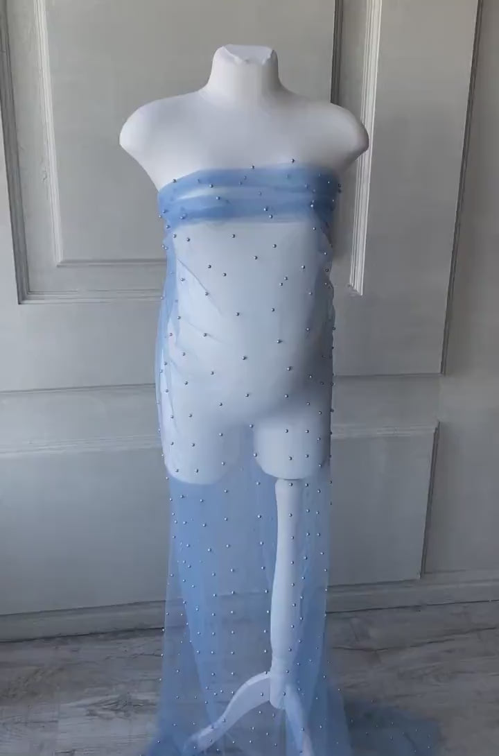 Maternity Lace Pearl Beads Fabric, Tulle Pearl Maternity Gown, Maternity Photography props, Maternity Tossing Fabric, Pregnancy Photo Prop