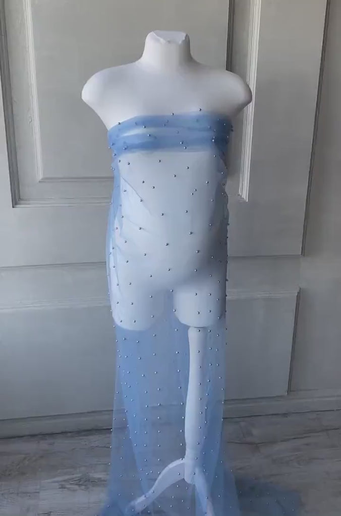 Maternity Lace Pearl Beads Fabric, Tulle Pearl Maternity Gown, Maternity Photography props, Maternity Tossing Fabric, Pregnancy Photo Prop