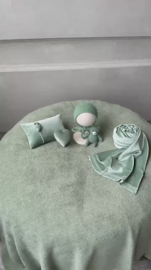 Green Newborn Props for photography, Newborn Knitted Wrap, Newborn Posing Fabric Backdrop, Newborn Fabric Wrap and Beanbag Backdrop Props