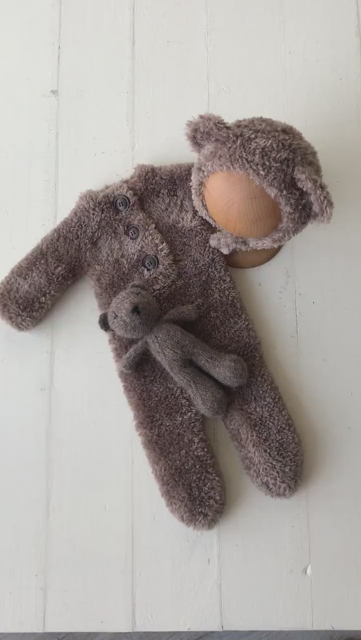 Newborn Bear Outfit, Newborn Teddy Bear Toy, Newborn Christmas Outfit, Knitted Newborn Teddy Bear Outfit Boy, Newborn Photography Props Set