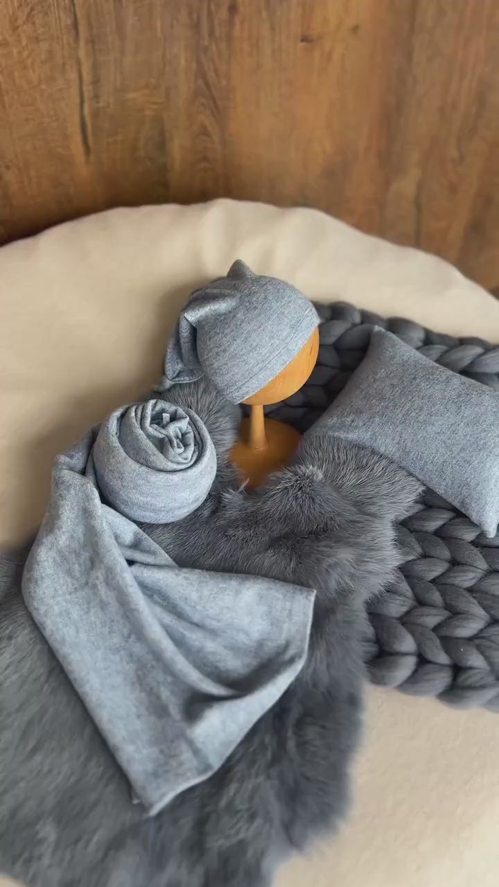 Blue Newborn Photography Props, Newborn Merino Wool Blanket, Newborn Posing Fabric, Newborn Posing Pillow, Newborn Photography Props