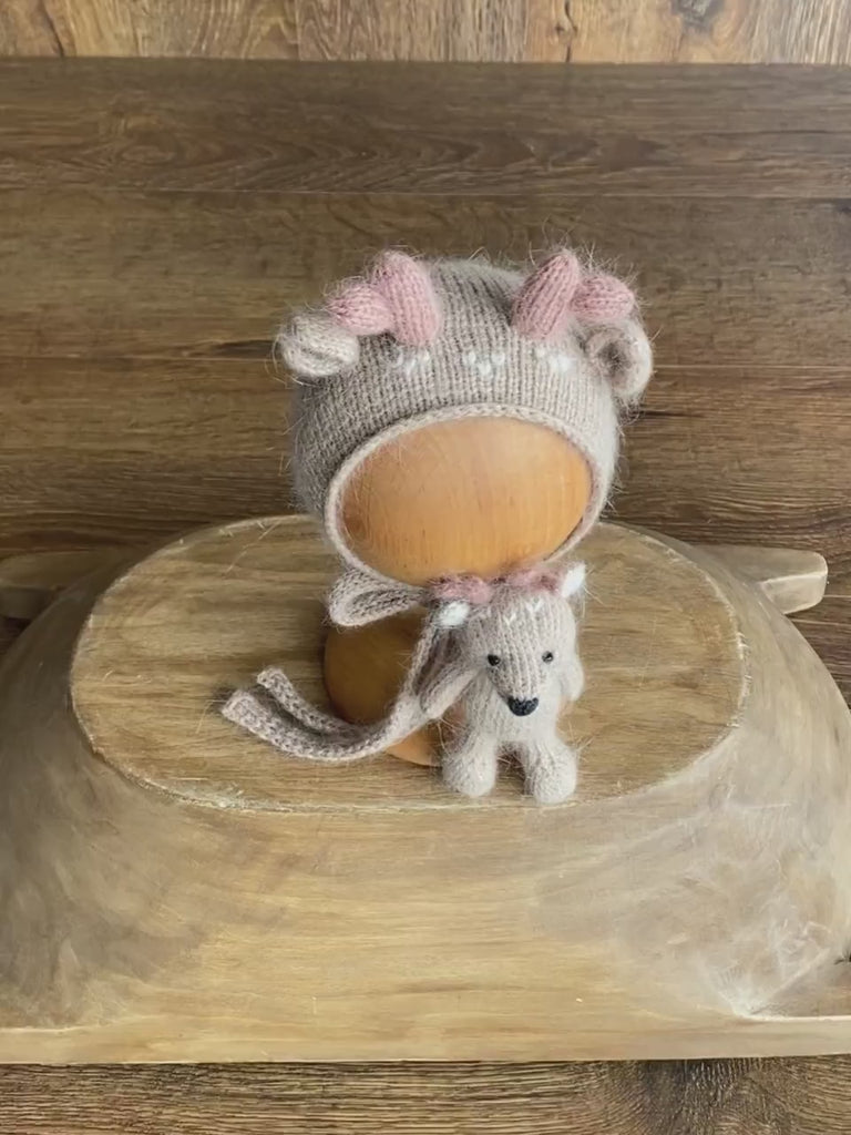 Newborn Deer Hat with Toy, Newborn Christmas Deer Outfit, Newborn Crochet Deer Hat, Newborn Photography Props, Newborn Knitted Outfit Xmas