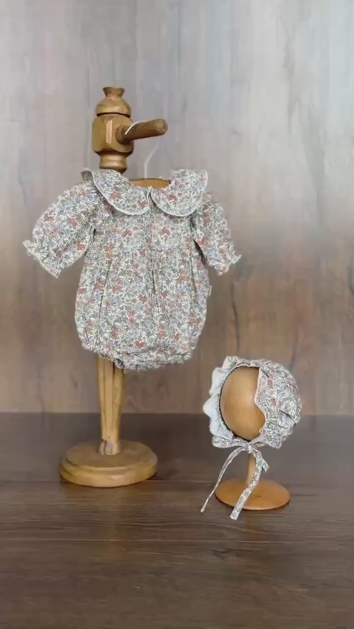 Flower Baby Linen Outfit, Baby Girl Linen Romper, Baby Linen Apparel, Newborn Girl Coming Home Outfit, Newborn Photography Outfit Girl