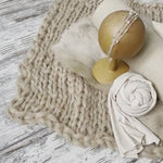 Beige Newborn Photography Props, Newborn Knitted Wool Blanket, Newborn Wrap Prop, Newborn Posing Pillow, Newborn Fabric Backdrop for Beanbag