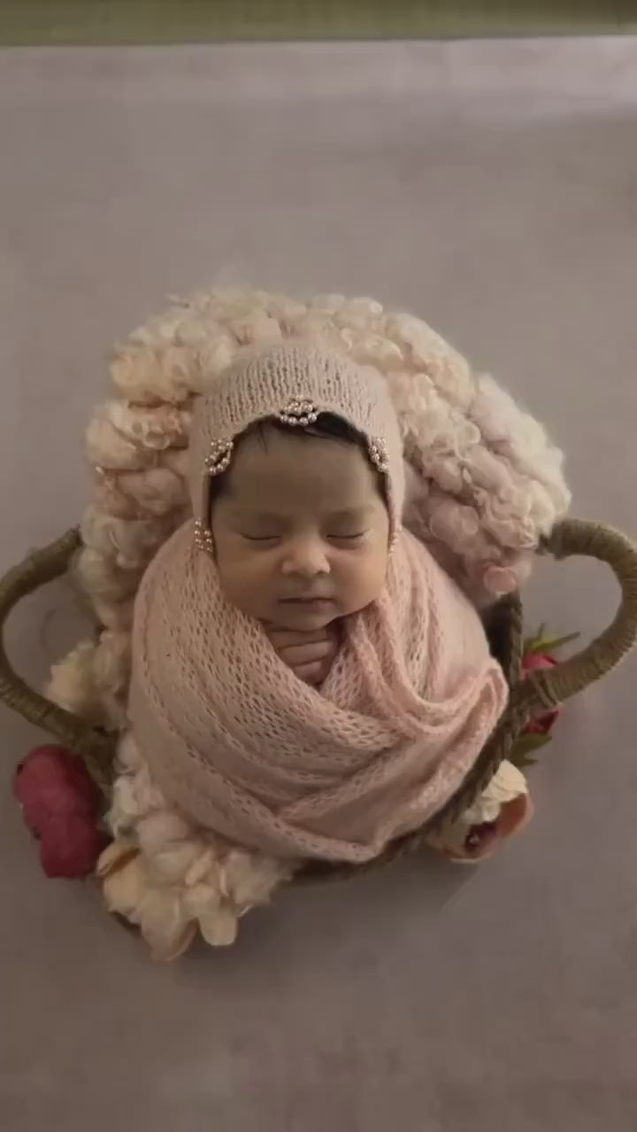 Newborn Knitted Bonnet with Wrap, Newborn Mohair Wrap, Newborn Knit Wrap, Newborn Props for Photography, Newborn Knit Hat, Newborn Bonnet