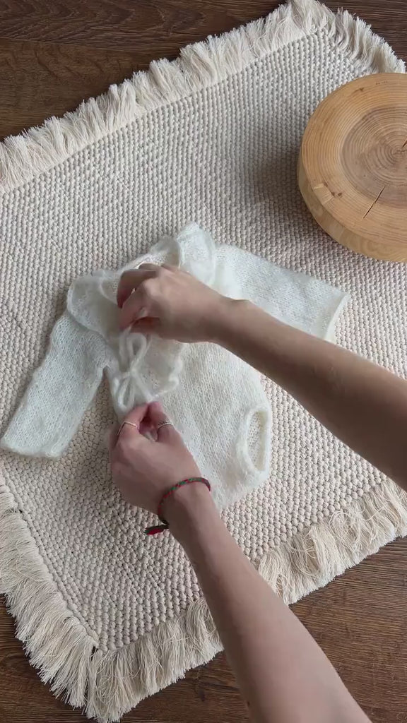 Soft Mohair Baby Girl Wrap-Front Knit Romper, Newborn Photography Outfit Girl, Newborn Girl Coming Home Outfit, Newborn Photography Props